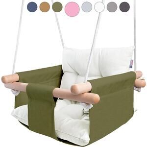 Canvas Baby Swing Wooden Hanging Seat w/ Safety Belt Indoor Outdoor Green
